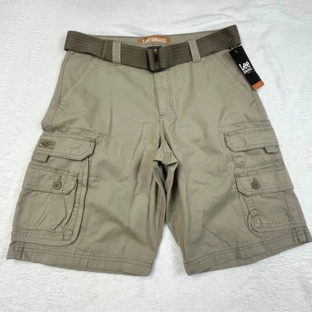 Lee Dungarees Mens Cargo Shorts Size 32 Khaki Tan Cotton Belted 2182914 NEW